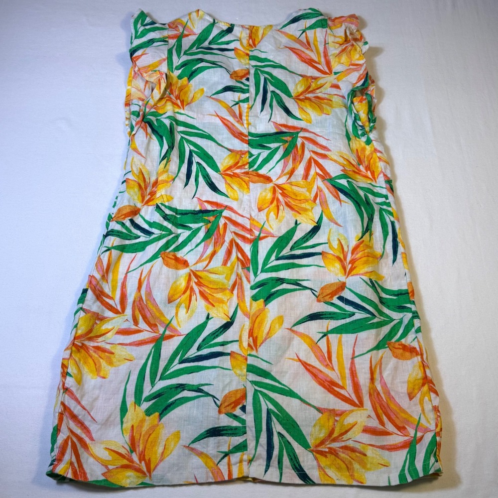 Nicole Miller Linen Tropical Floral Shift Dress S White Yellow Flutter Sleeve - Picture 13 of 15
